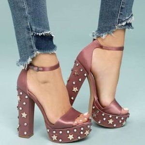 Steve Madden Glory Satin Studded Platform Heels